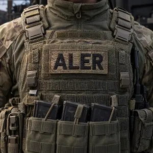 na hruď napis ALER našli látkou našité na tom