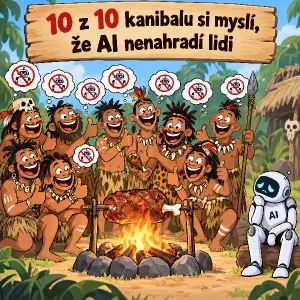 Obrázek ke sloganu:
10 z 10 kanibalu si mysli, že AI nenahradi lidi