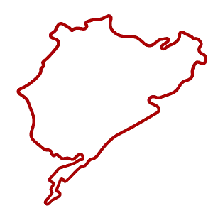 V tmavé červené barvě (krvavá, jako je na nápisu na kšiltovce) obrys Nürburgring drahý, bez pozadí