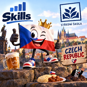 musi tam byt moje logo Skills, dale nejak vtipne vlajka ceske republiky, logo skoly a napis Czech Republic