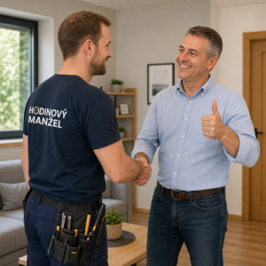 hodinovy manžel se zákazníkem po skončení zakázky a zákazník je spokojen