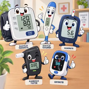 Digitální tonometr, digitální teploměr, glukometr a alkoholik tester a oxymetr