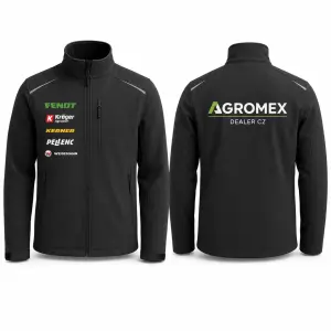 Vytvoř potisk s logy AGROMEX (dealer cz) na zádech a logy vpředu FENDT, Kröger Agroliner, Kerner, Pellenc a Weidemann.