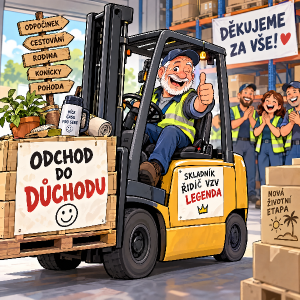 odchod do důchodu, skladník řidič vzv