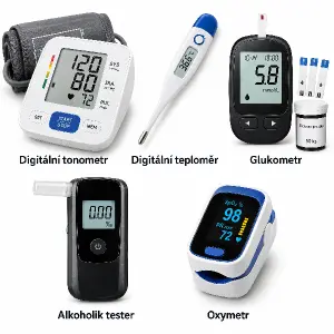 Digitální tonometr, digitální teploměr, glukometr a alkoholik tester a oxymetr
