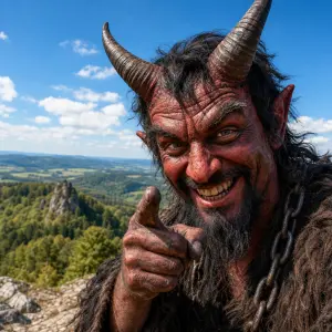 Železné hory s čertem za jasného dne, čert ať je asi 50% obrázku