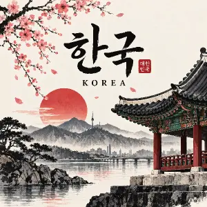Korejský motyv s nápisem a obrázkem