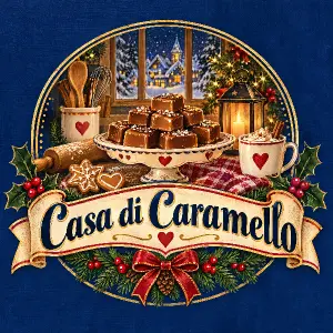 Vytvor nove logo pro modrou kuchynskou zasteru s vanocnim motyvem a napisem Casa di Caramello