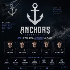 jsme Anchors (esport tým, kotvy protože jsme špatní), vygeneruj tam i fake sponzory