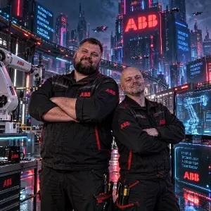 Kolegove z prace,mistři v ABB jeden vetsi a mensi ostrihaný dohola