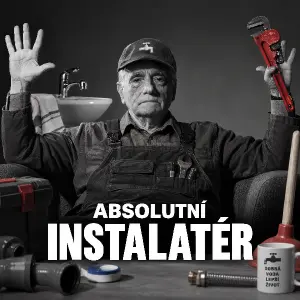 absolute cinema meme with plumber things added and instead of absolute cinema absolutní instalatér text