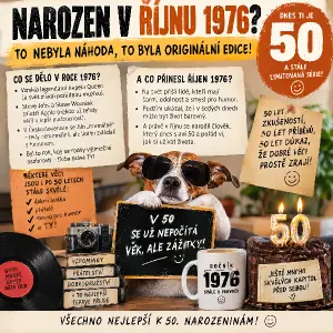 humorný text k 50. narozeninám. Rok 1976, měsíc říjen.