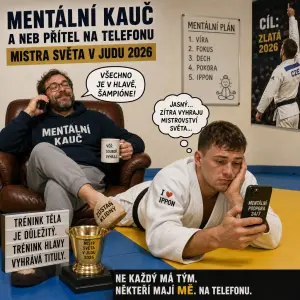 Mentální kauč a neb přítel na telefonu mistra světa v judu 2026 vtipné