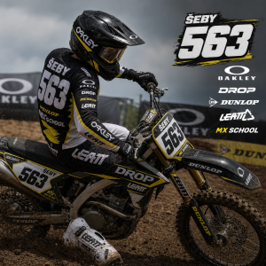 Šeby 563 na motocrosové motorce sponzoři oakley drop dunlop leatt mx school