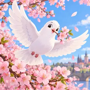 holub a nějaký pěkný květinový motiv, např. sakura