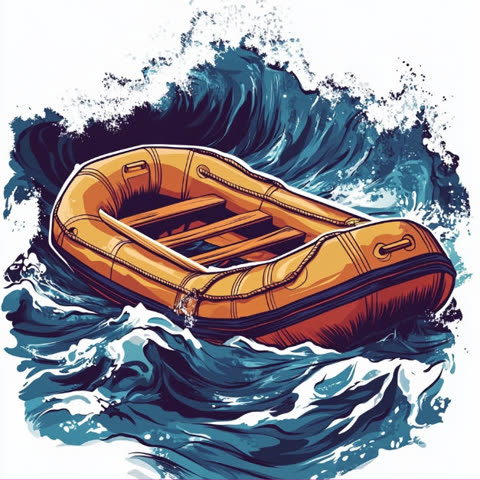 Raft na divoké vodě na bílém pozadí