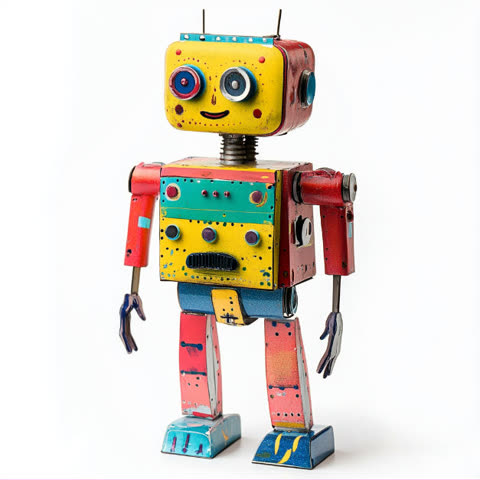 Barevný robot na bílém pozadí